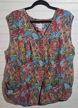 Moon Dance Floral Snap Front Smock Apron Top Women Plus Size Sleeveless Pockets